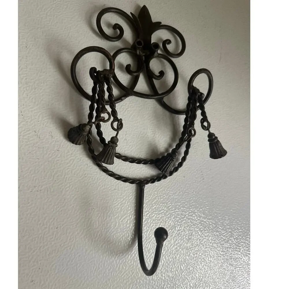 Wall Hook metal tassels hanging vintage style ornate decor hallway 10x6”